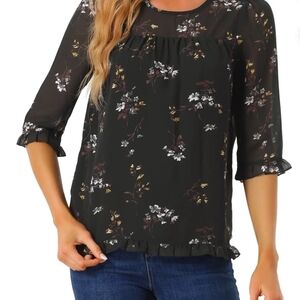 2 For $20‎ Plus Allegra K Floral Blouse - Semi Sheer Sleeves. Dark Romantic